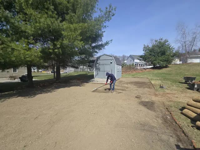 Sod installation site preparation in progress